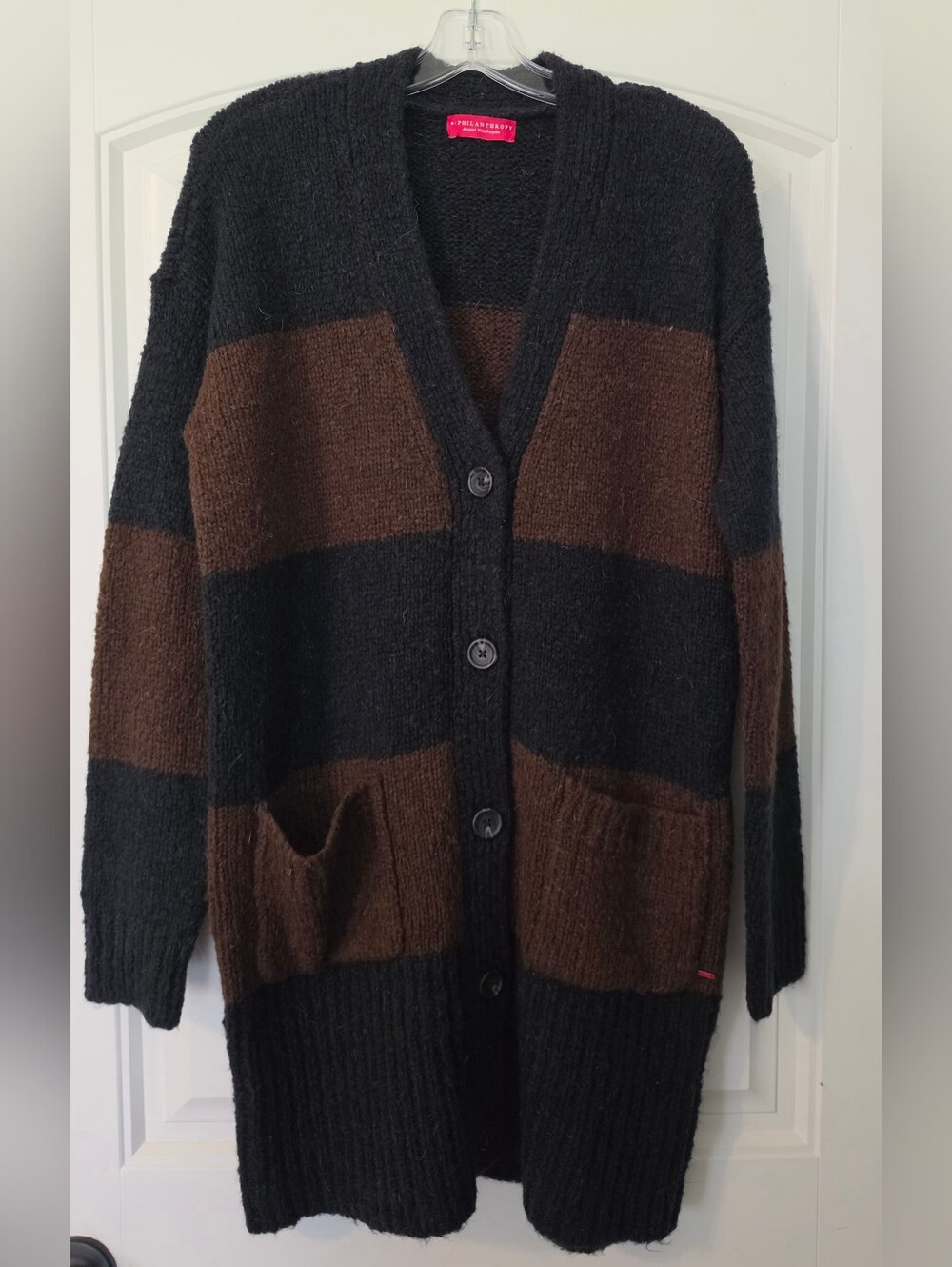 n:PHILANTHROPY Black and Brown Striped Men's Button-Front Cardigan